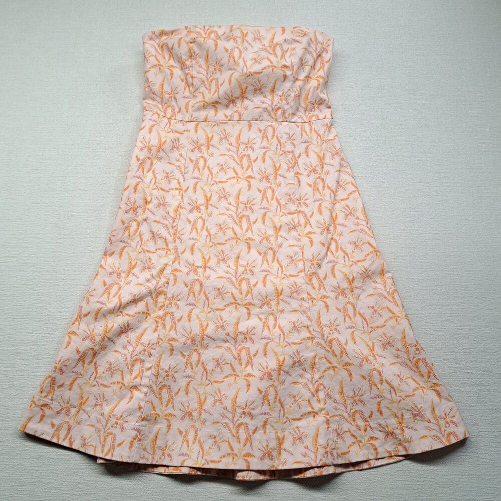 Vintage Gap Stretch Dress Y2K Size 6 Strapless Floral Print Peach Orange Cottage